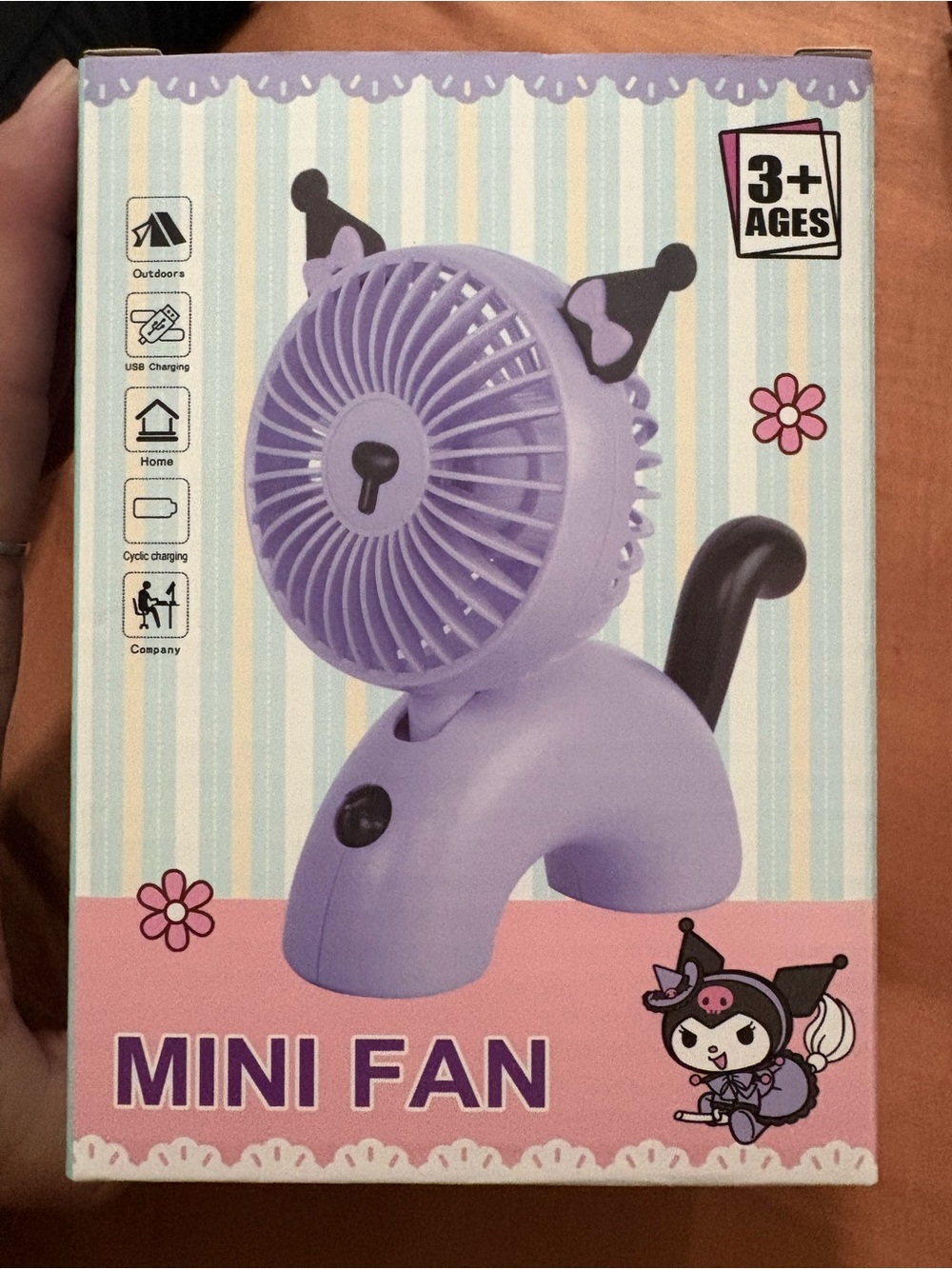Kids Purple Mini Fan - Cute Animal Design